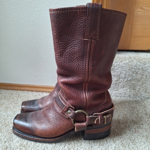 FRYE Harness Brown Leather Square Toe Western Biker Hipster...